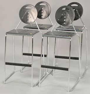 Four Post-Modern chrome bar stools. seat ht. 30 in.
