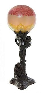 A Swedish Art Nouveau Bronze Figural Lamp, Alice Nordin, Height overall 23 1/2 inches.