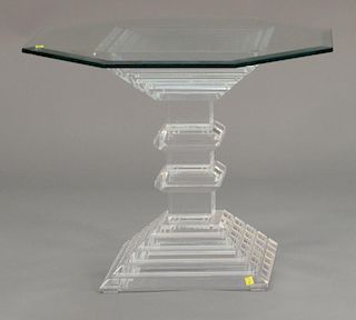 Lucite end table with eight sided glass. ht. 22 in.; top: 27" x 27"