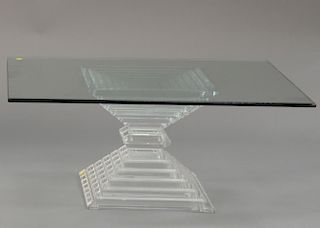 Lucite coffee table with rectangular glass top. ht. 15 1/2 in.; top: 28" x 36"