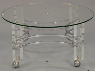 Charles Hollig Jones coffee table, chrome and lucite with round tops. ht. 16 in.; dia. 32 in.