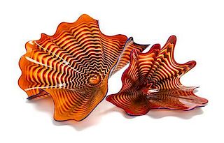 An American Studio Glass Two-Piece Sculpture, Dale Chihuly (b. 1941), Width of wider 23 inches.