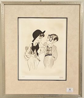 Al Hirschfeld (1903-2003) etching of Diane Keaton and Woody Allen in "Annie Hall", signed in pencil lower right Hirschfeld, numbered...