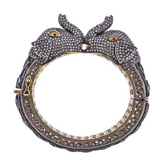 Indian Silver Gold Plated Diamond Elephant Bracelet