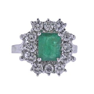 14k Gold Diamond Emerald Cocktail Ring