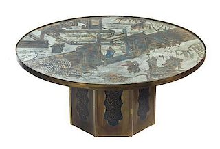 * A Philip and Kelvin Laverne Bronze Low Table, Height 17 3/4 x diameter 40 inches.
