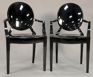 Pair of Phillipe Starek black Luis Ghost chairs by Kartell.