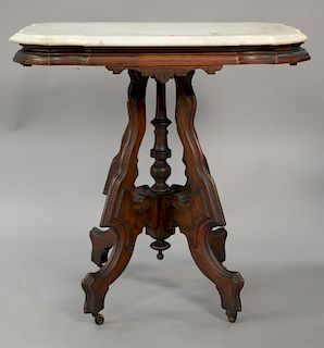 Victorian shaped marble top table.  ht. 29 in.; top: 21" x 29"