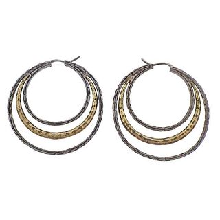 John Hardy 18k Gold Silver Classic Chain Hoop Earrings