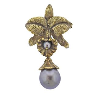 Mish New York 18k Gold Tahitian Pearl Pendant Brooch