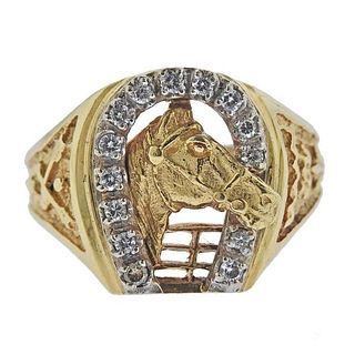 14k Gold Diamond Horseshoe Ring