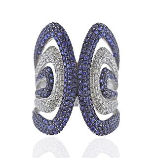 14k Gold Sapphire Diamond Cocktail Ring 