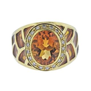 Hidalgo 18k Gold Diamond Citrine Enamel Ring