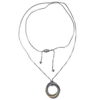 David Yurman Silver Gold Pendant Box Chain Necklace