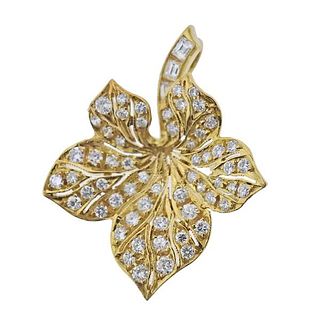 18k Gold Diamond Leaf Brooch Pendant