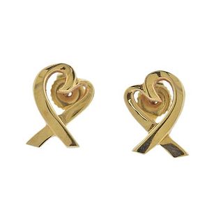 Tiffany &amp; Co Paloma Picasso Gold Open Heart Stud Earrings