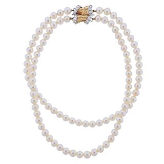 18k Gold Diamond Pearl Convertible Necklace