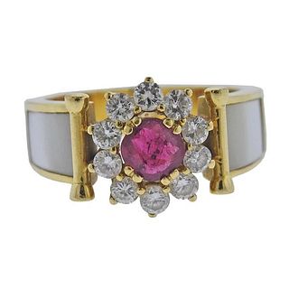 18k Gold Diamond Ruby MOP Cocktail Ring