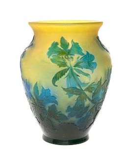 A Galle Cameo Glass Vase, Height 7 inches.