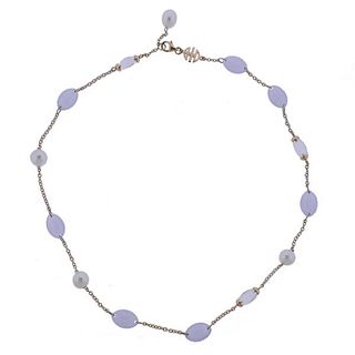 Mimi Milano 18k Gold Chalcedony Pearl Crystal Necklace