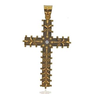 Castellani 15k Gold Granulated Diamond Cross Pendant