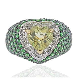 Levian Le Vian 14k Gold Tsavorite Diamond Quartz Heart Ring