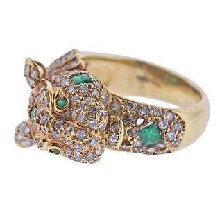18k Gold Diamond Emerald Panther Ring