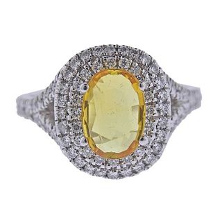 14k Gold Diamond Yellow Sapphire Ring