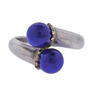 Tiffany &amp; Co 18k Gold Silver Lapis Bypass Ring