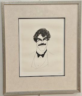 Al Hirschfeld (1903-2003) etching of Tom Selleck, signed in pencil lower right Hirschfeld, numbered in pencil lower left 109/200, 12...