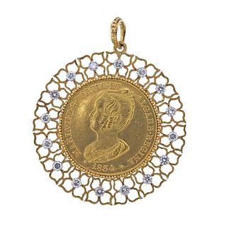 Buccellati 18k Gold Coin Diamond Medallion Pendant