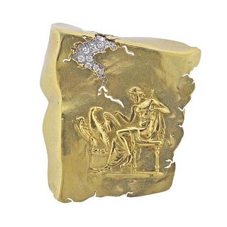 Seidengang Athena 18k Gold Platinum Diamond Brooch 