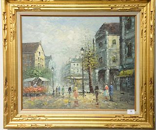 Caroline Burnett (19th/20th Century) oil on canvas Paris street scene, signed lower right Burnett. 20" x 24"