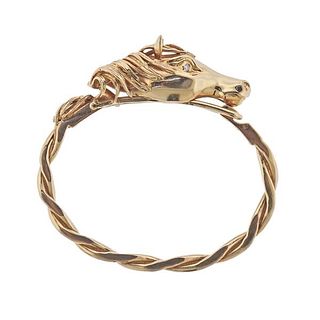 14k Gold Diamond Horse Motif Bangle Bracelet