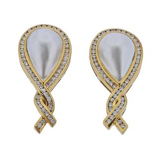 Charles Krypell 18k 14k Gold Diamond Pearl Earrings