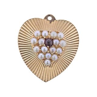 14k Gold Pearl Ruby Heart Charm Pendant