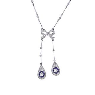 18K Gold Diamond Sapphire Bow Necklace
