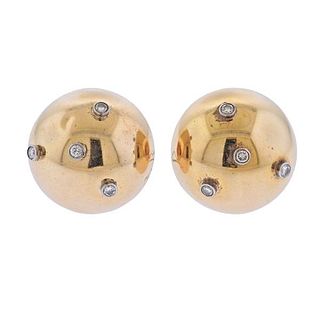 14k Gold Diamond Large Button Earrings