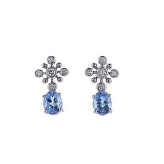 Tiffany &amp; Co Platinum Diamond Aquamarine Earrings
