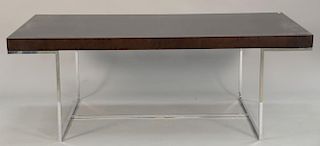 Athos contemporary dining table, brown oak with chrome cross stretcher with original receipt sold by Signorello of Westport in 2004 for $5,076. ht. 29