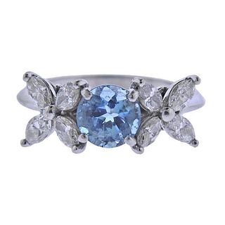 Tiffany &amp; Co Victoria Platinum Diamond Aquamarine Ring