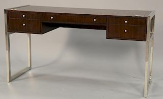 Contemporary Kona stained wood and chrome desk "Mitchell Gold Desk". ht. 30 in.; wd. 58 in.; dp. 21 in.