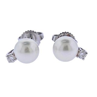 Tiffany &amp; Co 18k Gold Pearl Diamond Stud Earrings