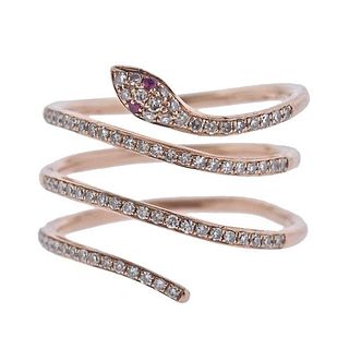 14k Gold Diamond Ruby Snake Wrap Ring