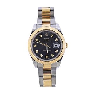 Rolex Datejust 41 18k Gold Steel Diamond Watch 116333