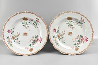 Pair of Chinese Export Plates w/ Flower, 18th C.