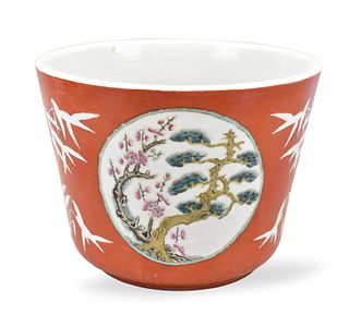 Chinese Coral Red Famille Rose Planter ,ROC Period
