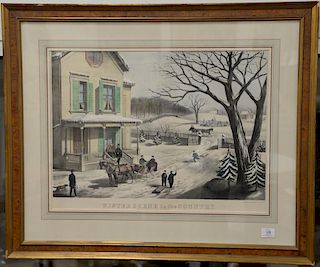 Lithograph Winter Scene in the Country published by J. Kelly and Sons 621 South, marked lower right printed by Wm. C. Robertson 59 Cedar St. NY having