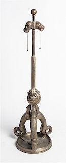 * An American Art Deco Style Silvered Bronze Table Lamp, after Armand Albert Rateau, Height 32 1/2 inches.