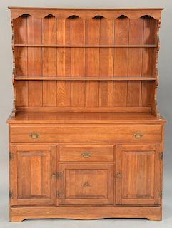 Hardin cherry two part hutch with drawer in base molding. ht. 70 in.; wd. 52 in.; dp. 19 in.